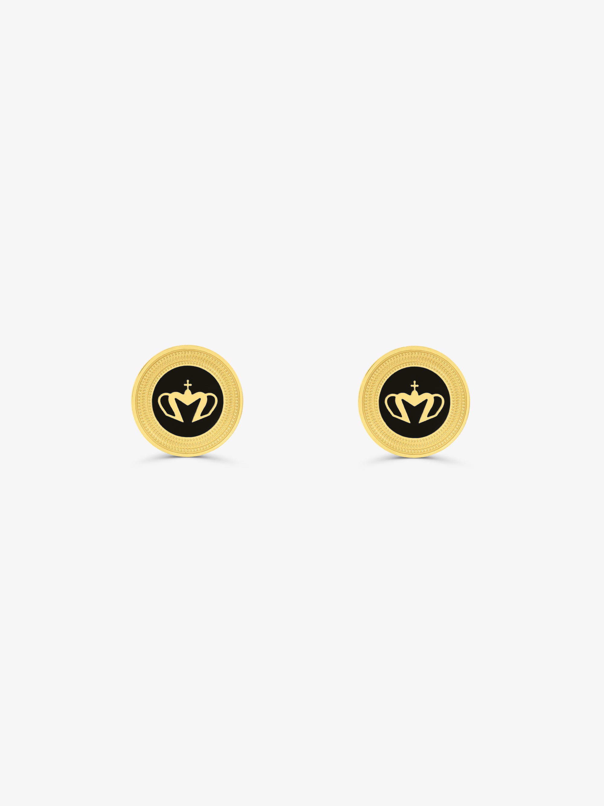 Mini Crown Enamel Medal Stud Earrings Black