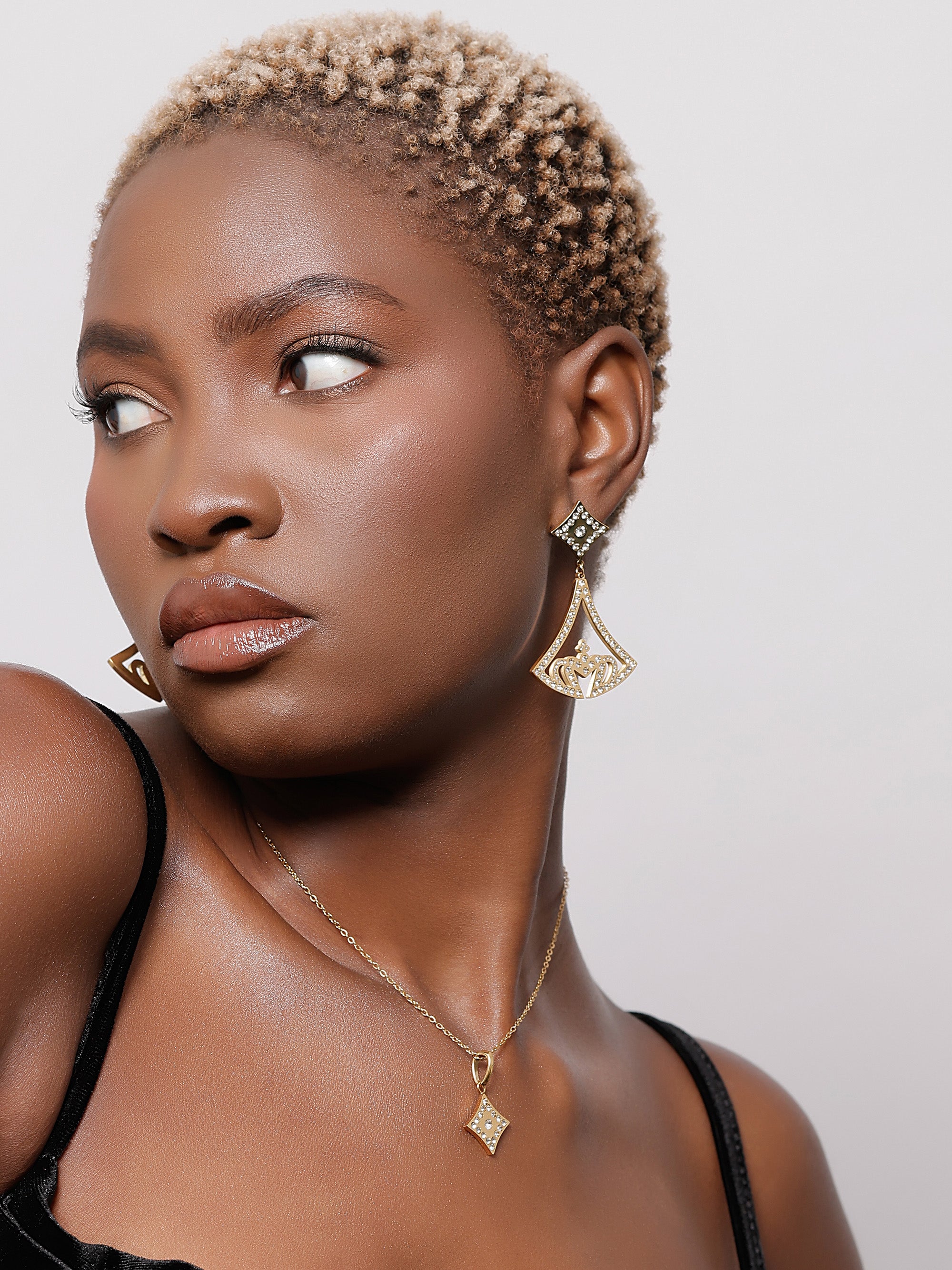 Crown Deco Zirconia Dangle Earrings