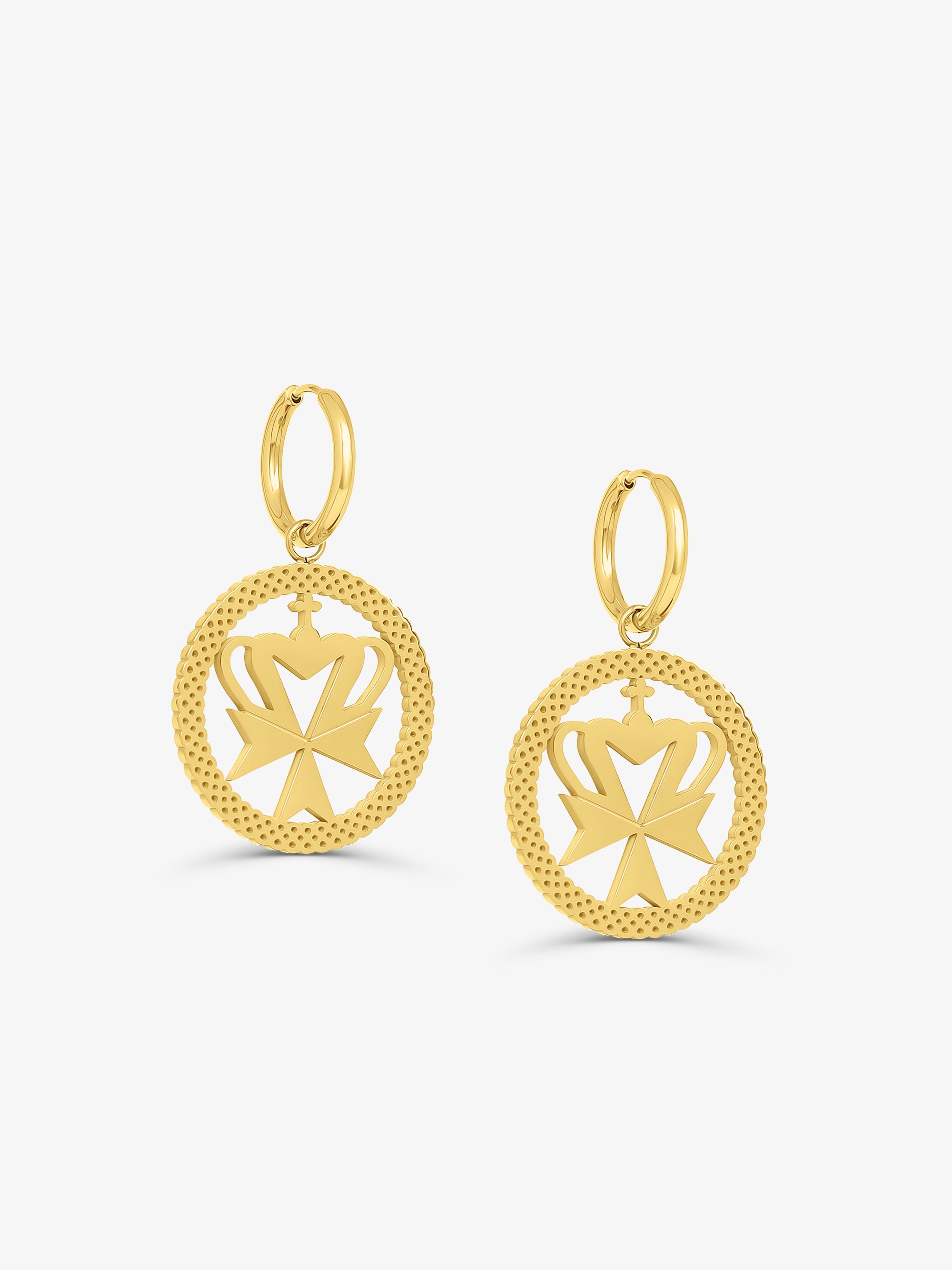 Small Crown Cross Hoop Earrings