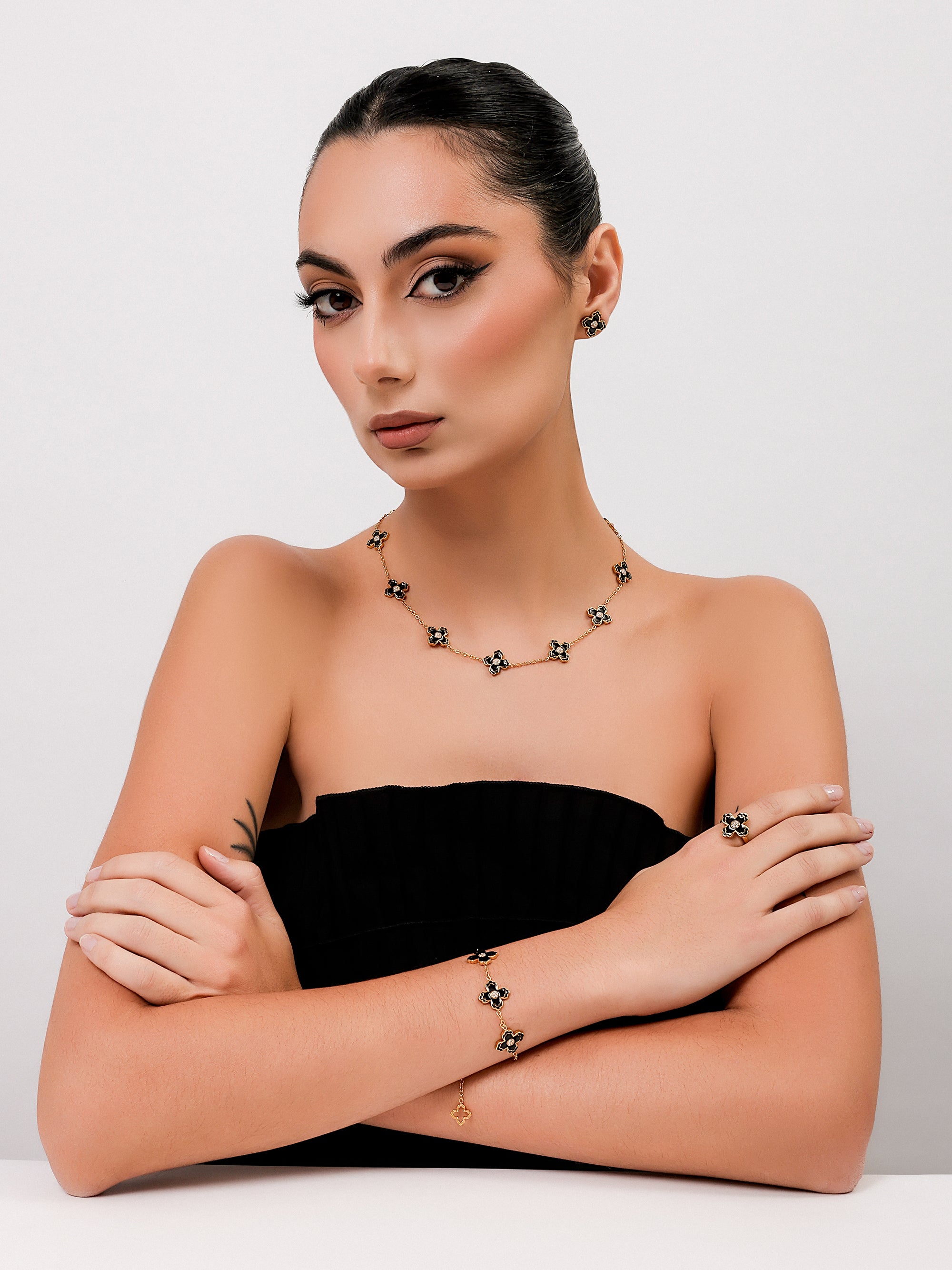 FIORE Black Enamel 5 motif Bracelet