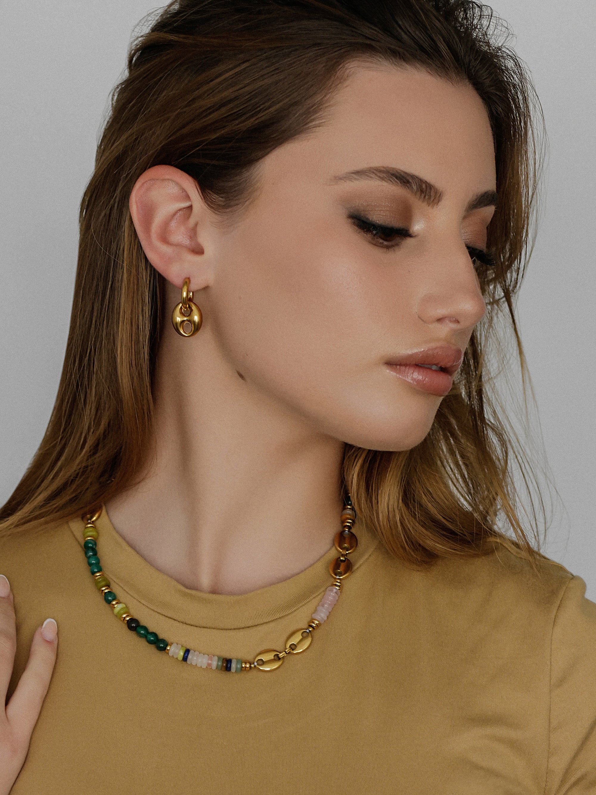 Green Agate Coffee Bean Necklace