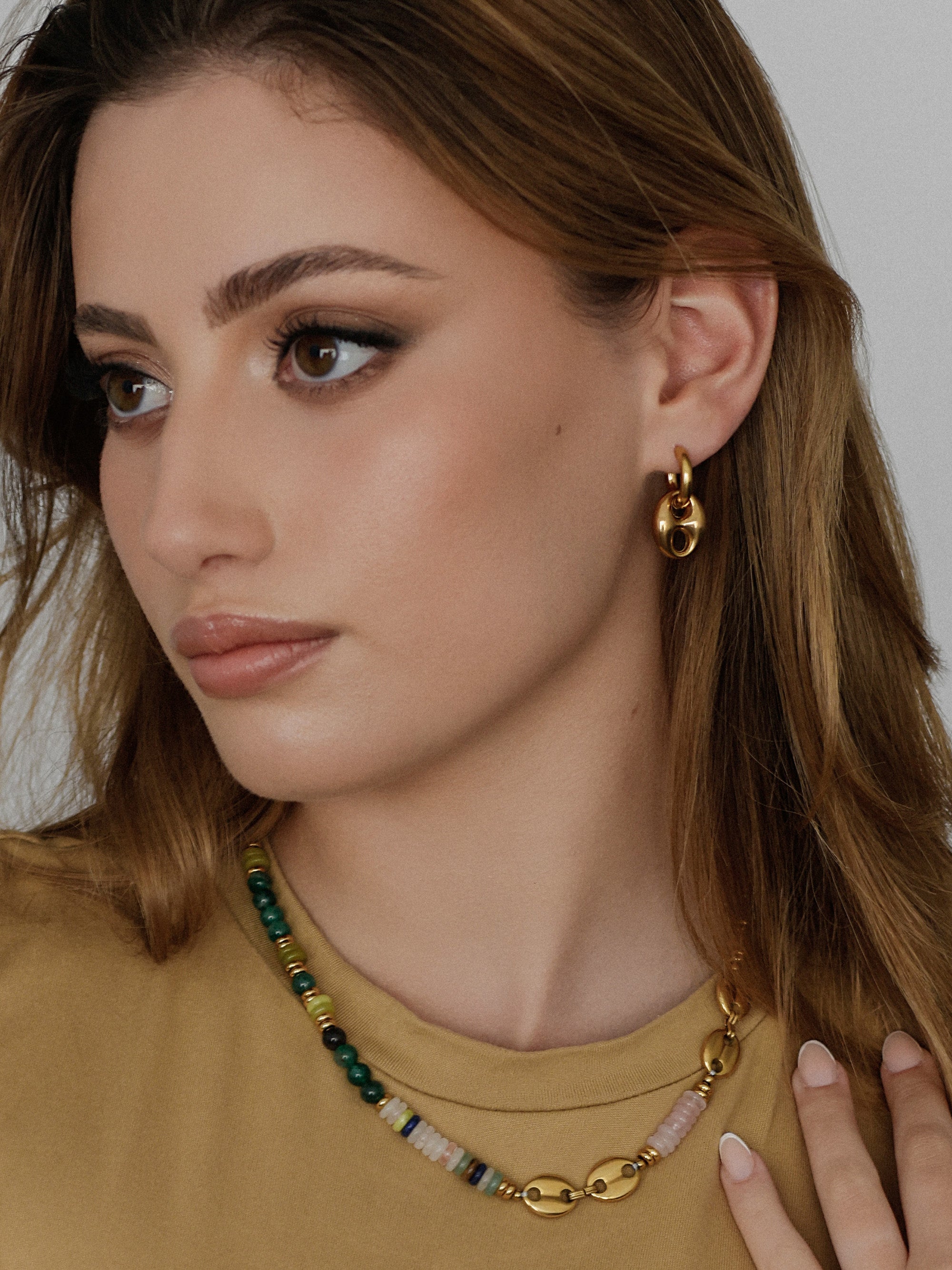 Green Agate Coffee Bean Necklace