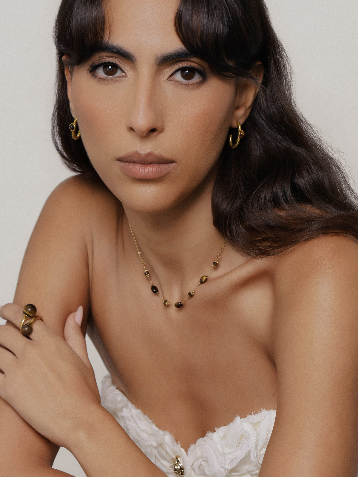 Clara Tiger eye Hoop Earrings