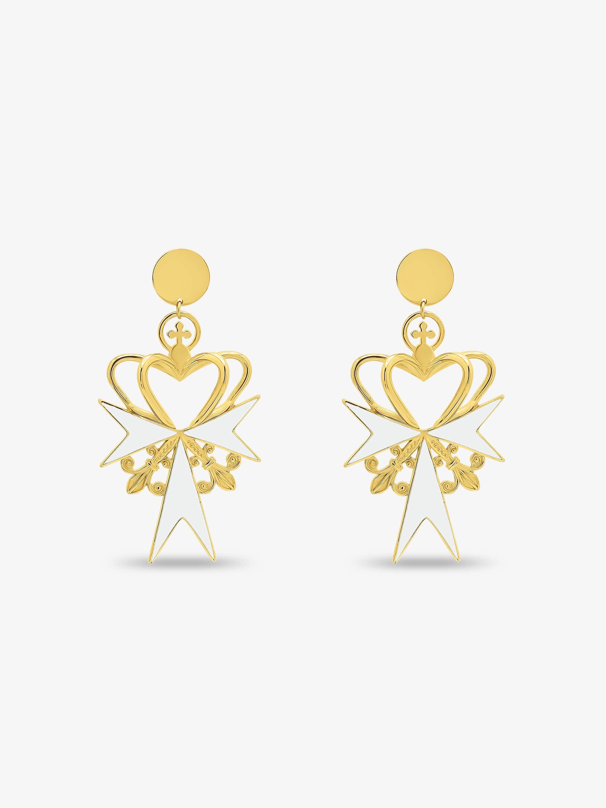 Sultana-Malta EARRINGS 3D Crown White Enamel Earrings
