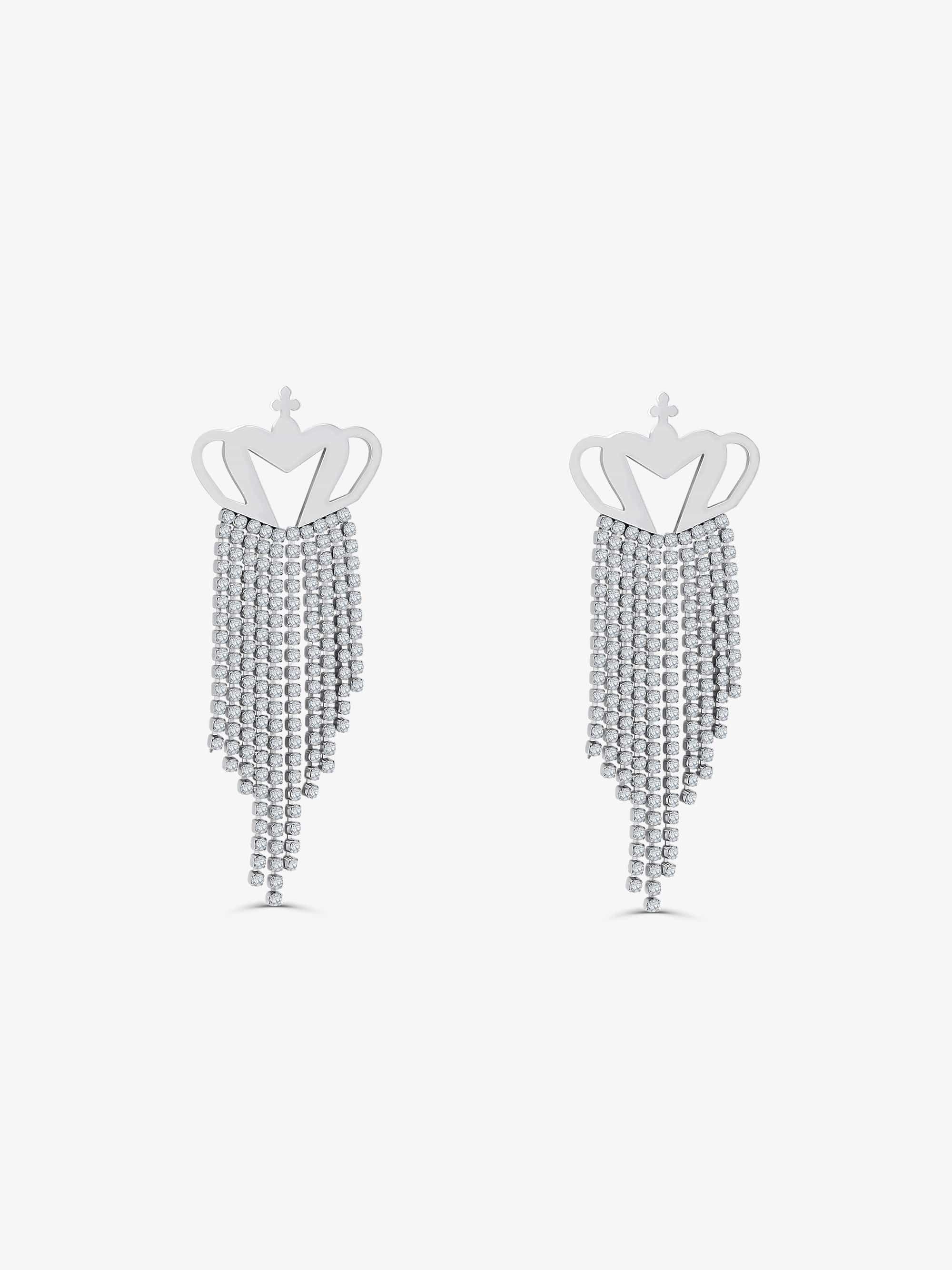 Sultana-Malta EARRINGS Crown Crystal Fringed Earrings Silver