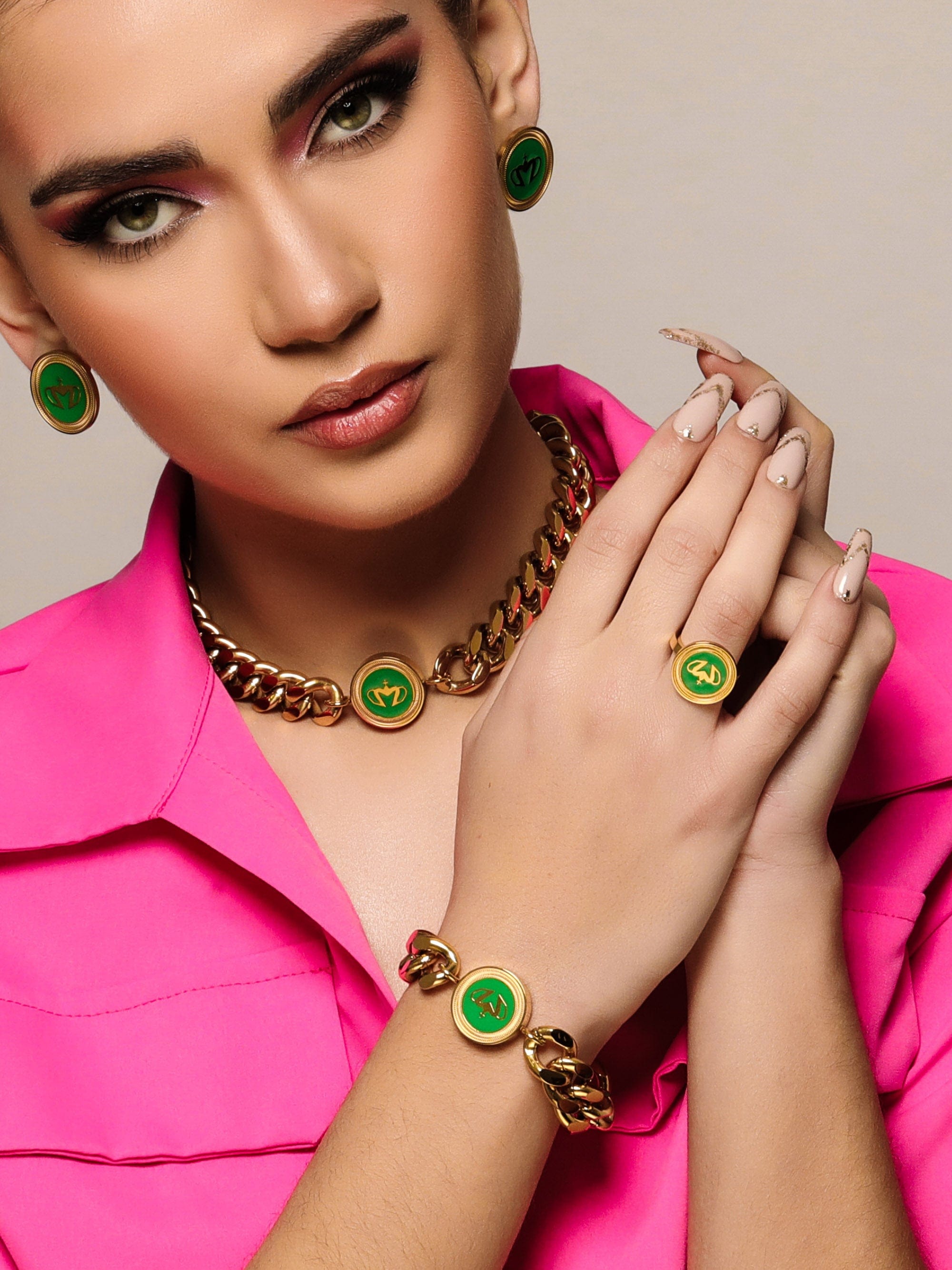 Sultana-Malta NECKLACES Crown Enamel Medal Choker Green