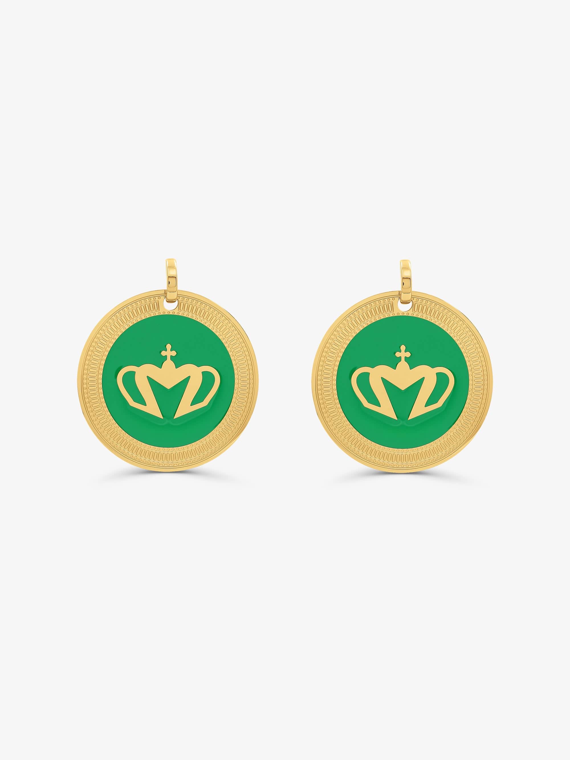 Sultana-Malta EARRINGS Crown Enamel Medal Hoop Earrings Green