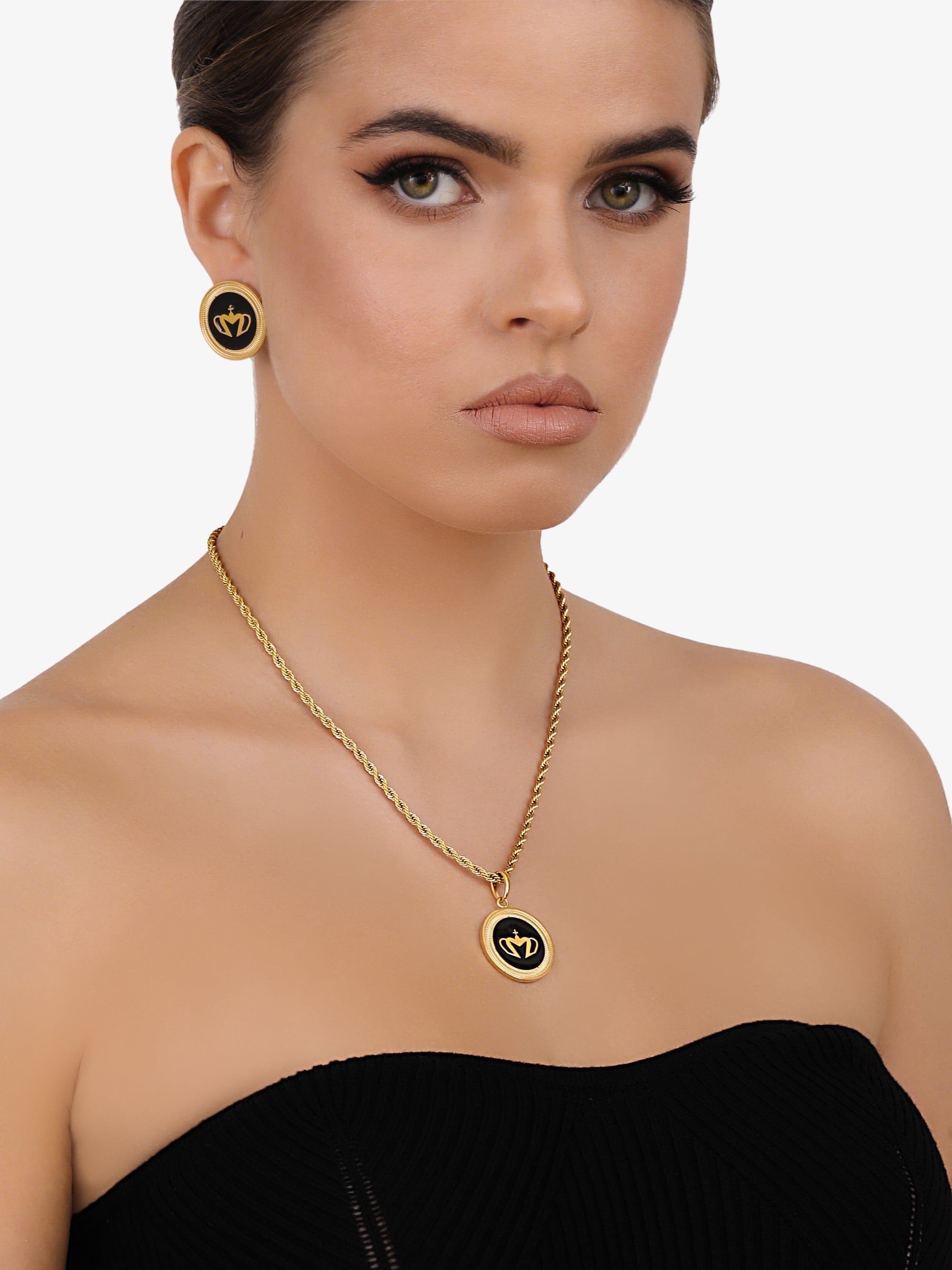 Sultana-Malta PENDANT Crown Enamel Medal Pendant Black