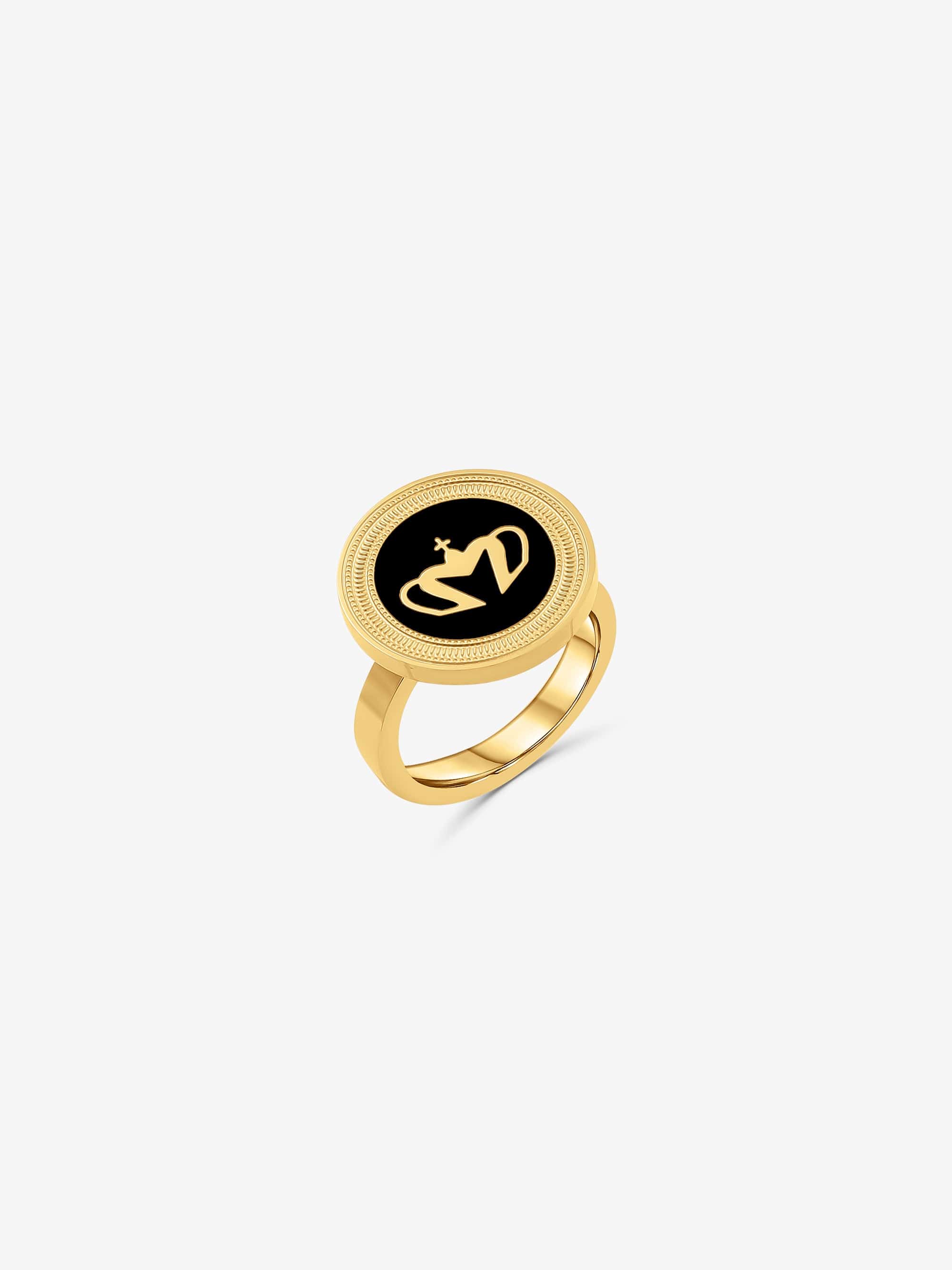 Sultana-Malta RINGS Crown Enamel Medal Ring Black