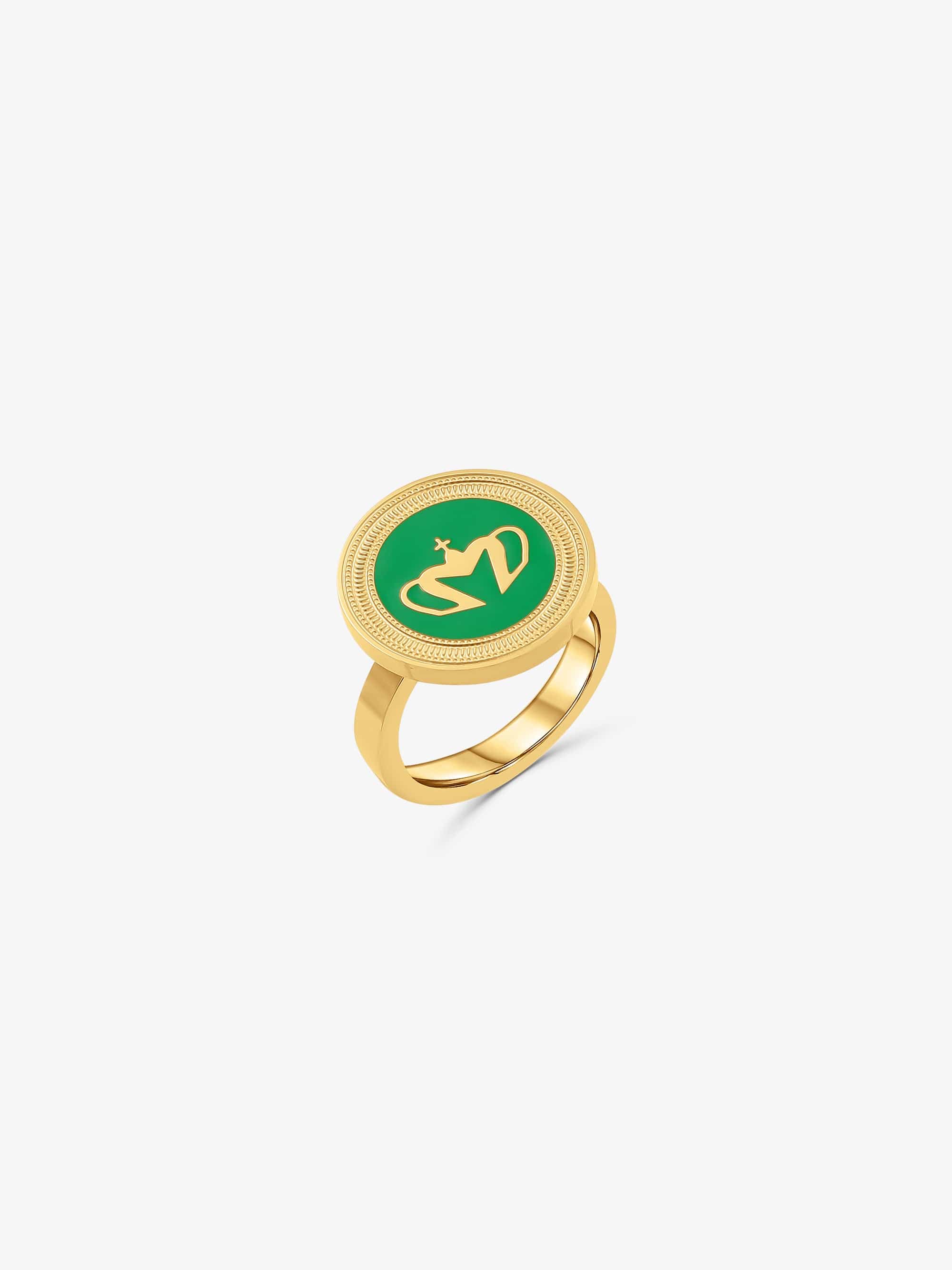 Sultana-Malta RINGS Crown Enamel Medal Ring Green
