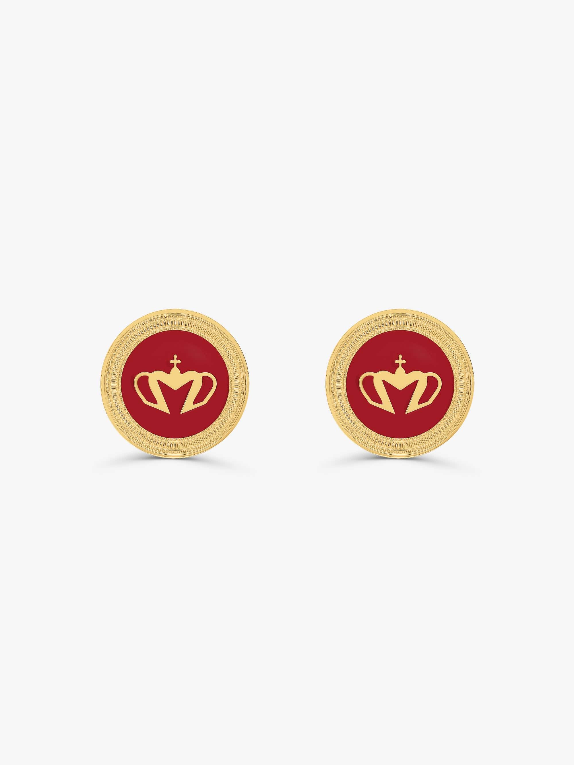 Sultana-Malta EARRINGS Crown Enamel Medal Stud Earrings Red