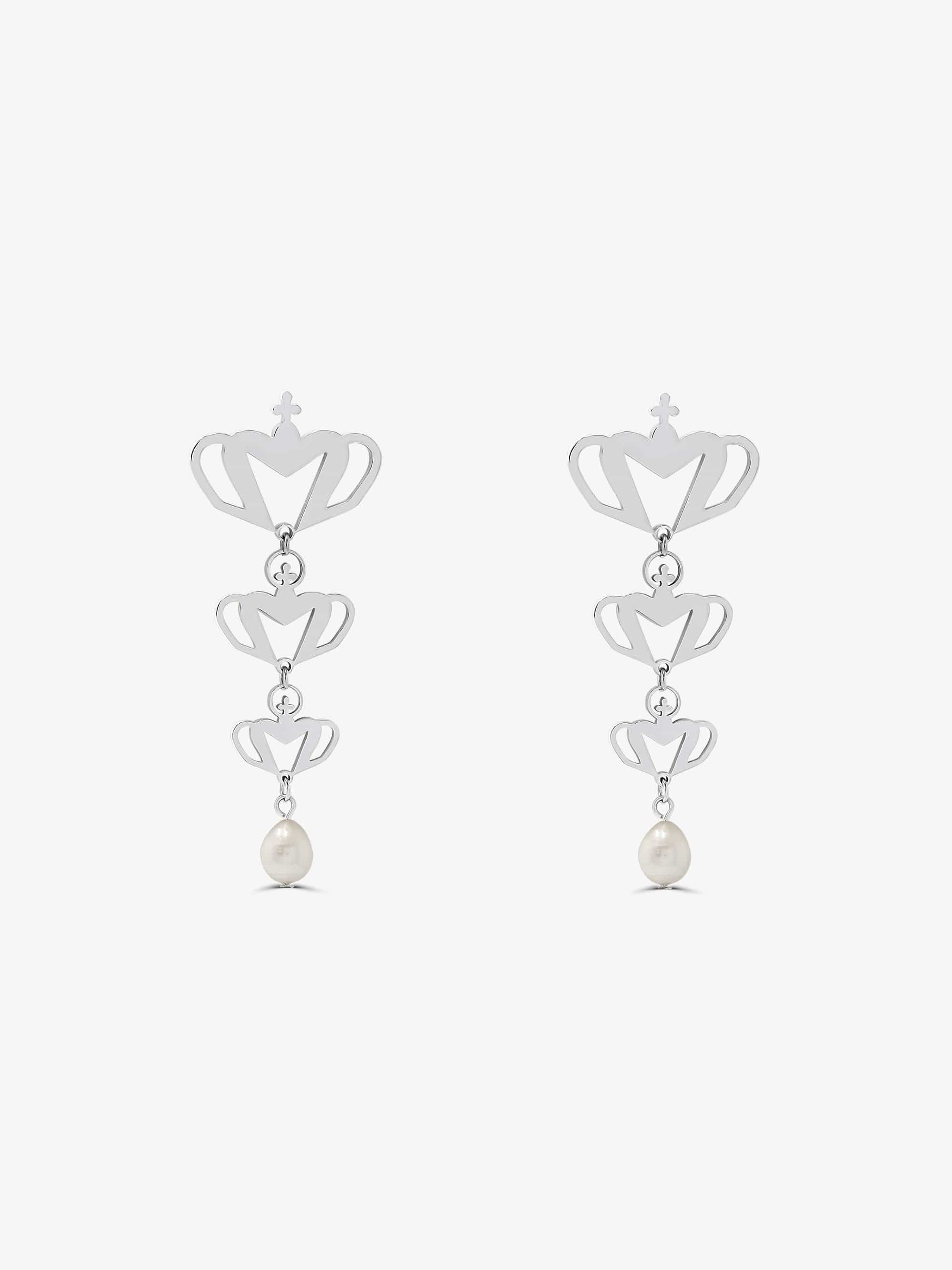 Sultana-Malta EARRINGS Crown Fresh Pearl Drop Earrings Silver