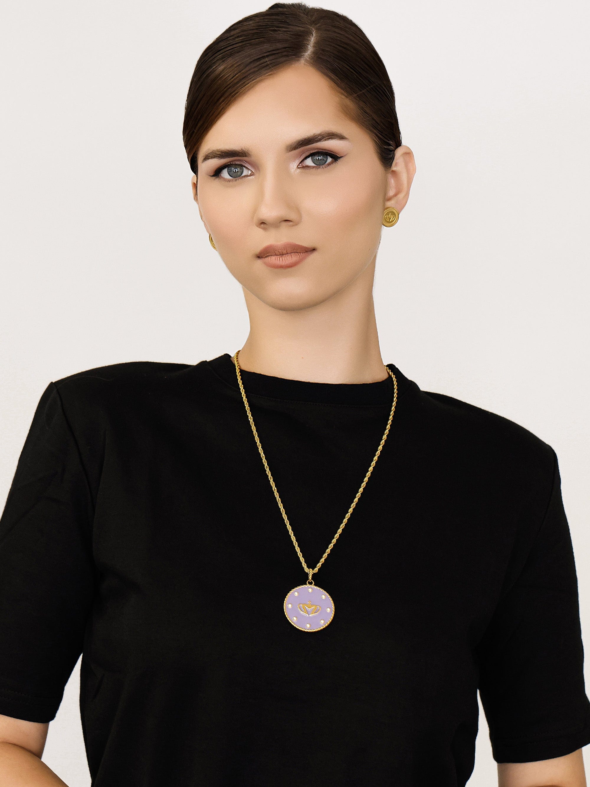 Sultana-Malta PENDANT Crown Zirconia Medal Pendant Lilac