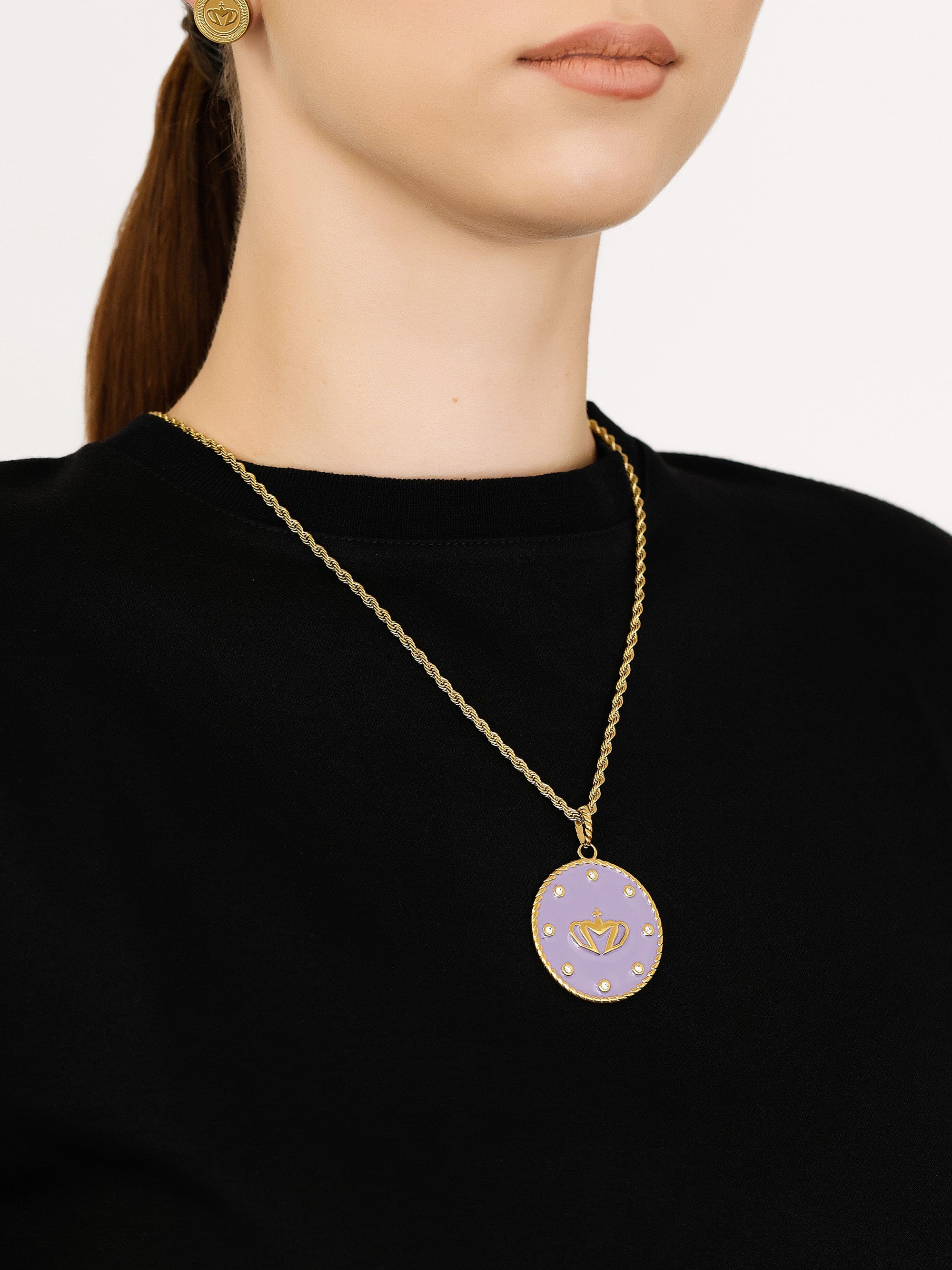 Sultana-Malta PENDANT Crown Zirconia Medal Pendant Lilac
