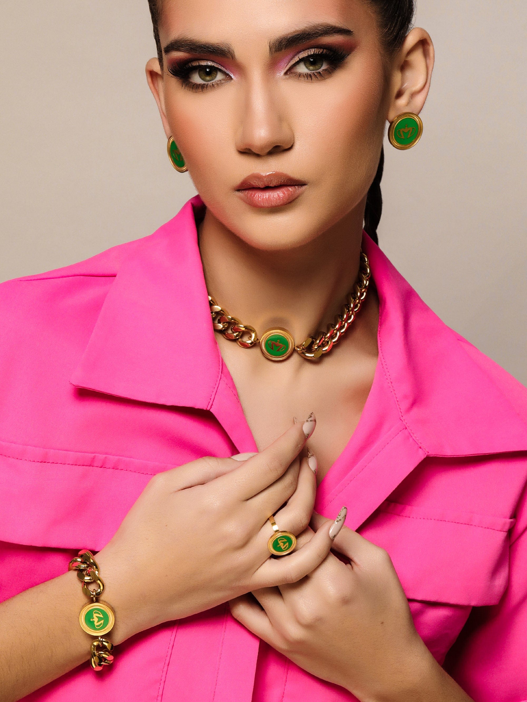 Sultana-Malta BRACELETS Curb Enamel Medal Bracelet Green