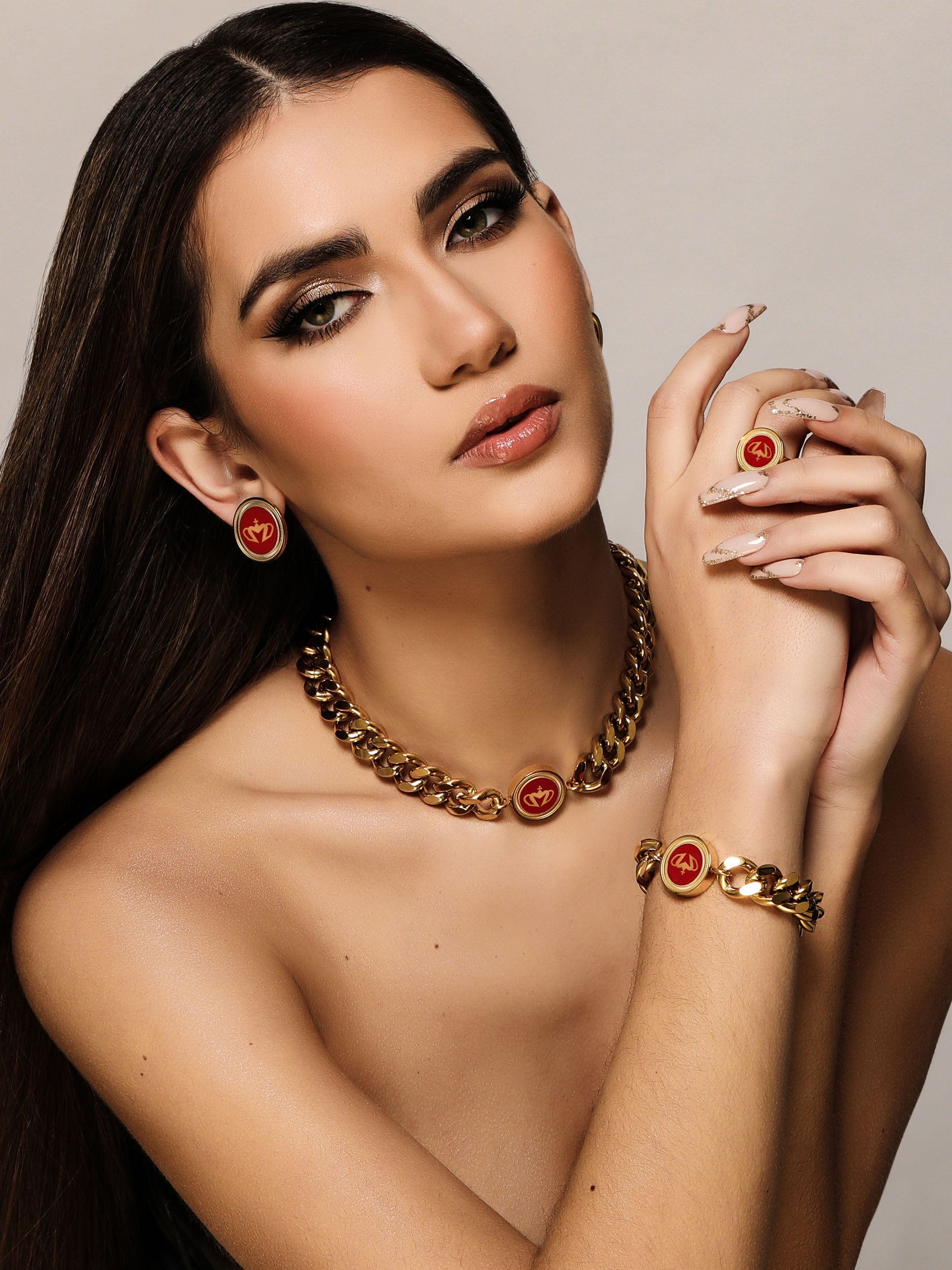 Sultana-Malta BRACELETS Curb Enamel Medal Bracelet Red