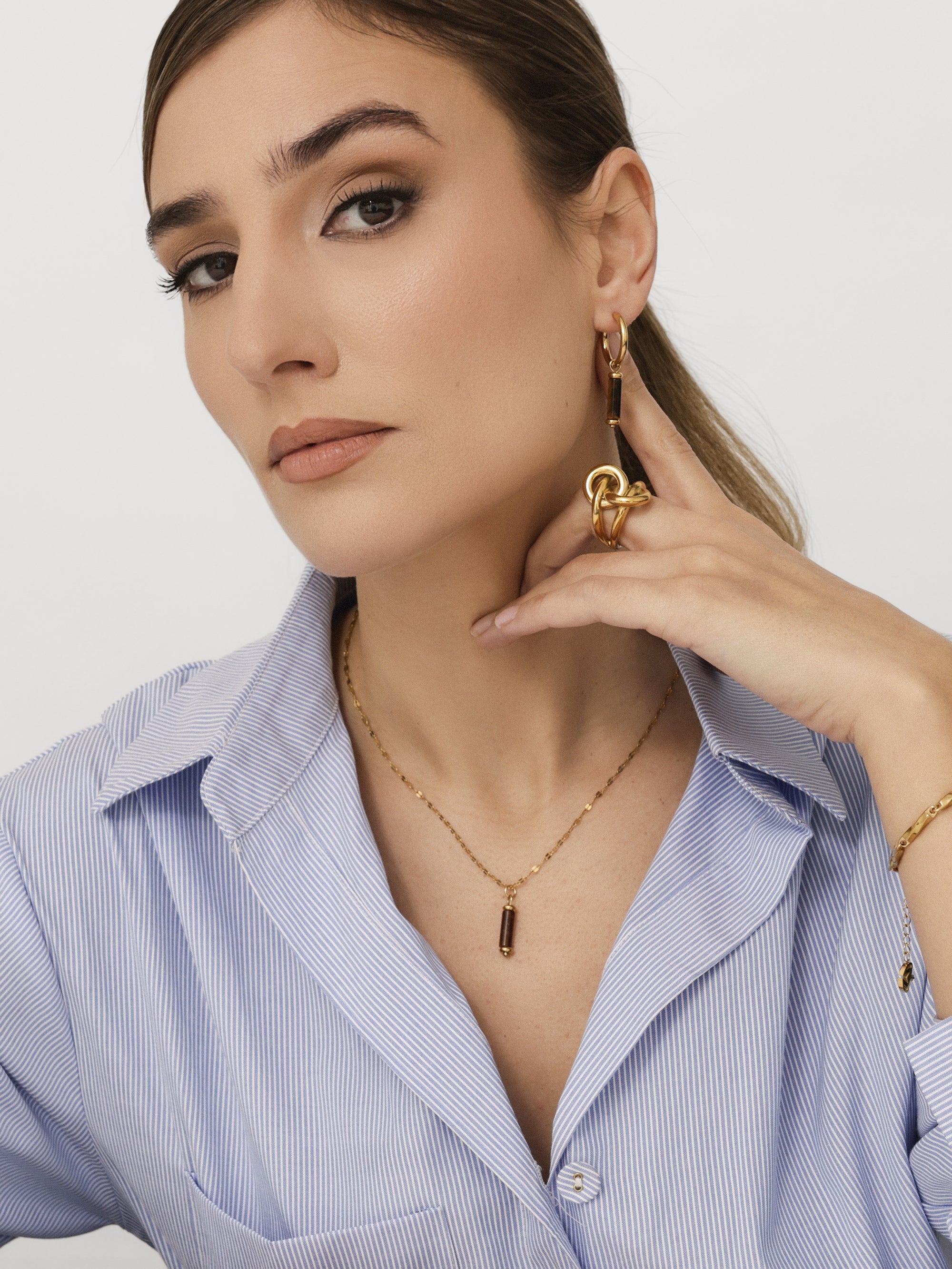 Ember Tiger Eye Hoop Earrings