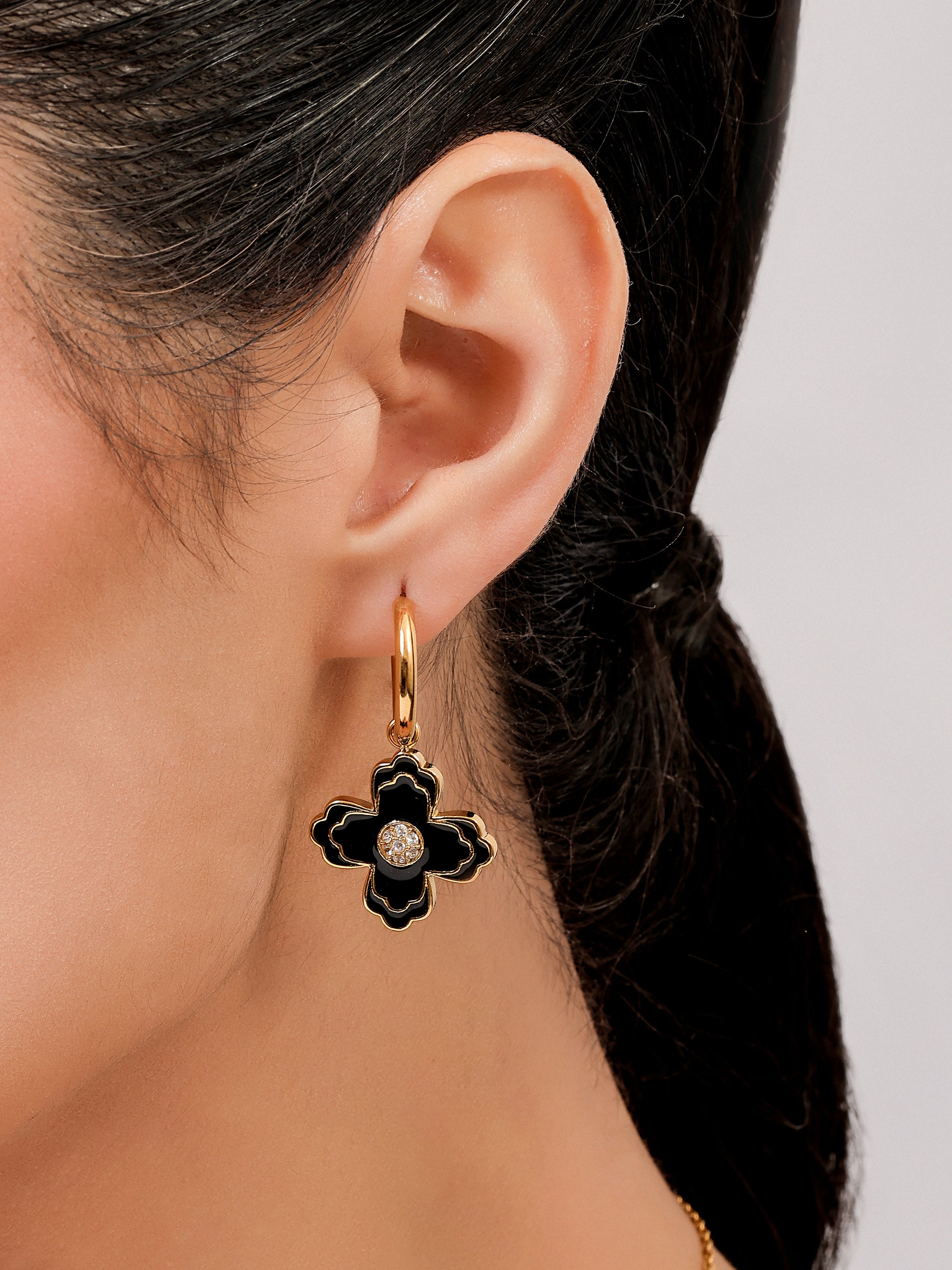 FIORE Black Enamel Hoop Earrings
