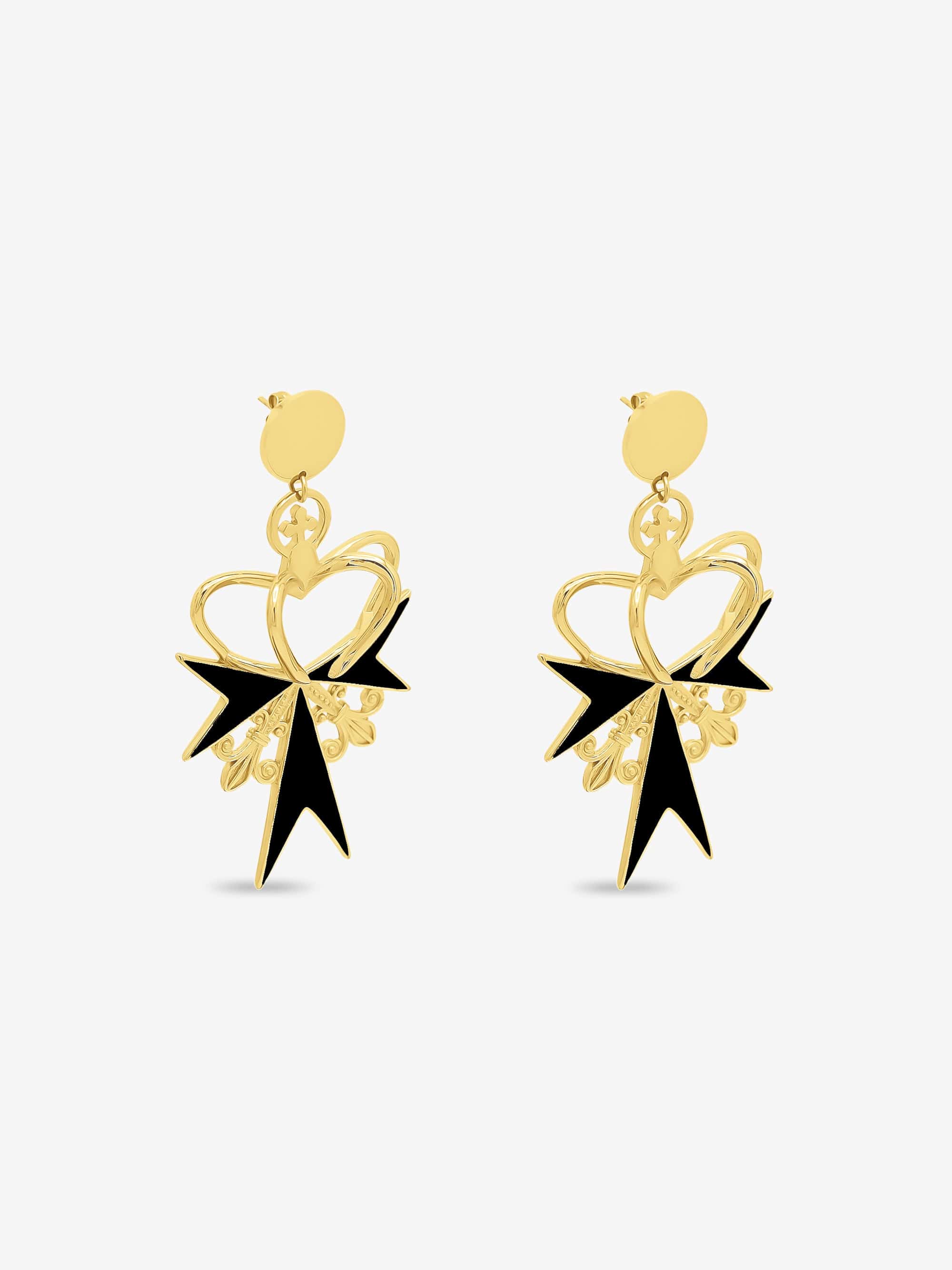 Sultana-Malta EARRINGS 3D Crown Black Enamel Earrings