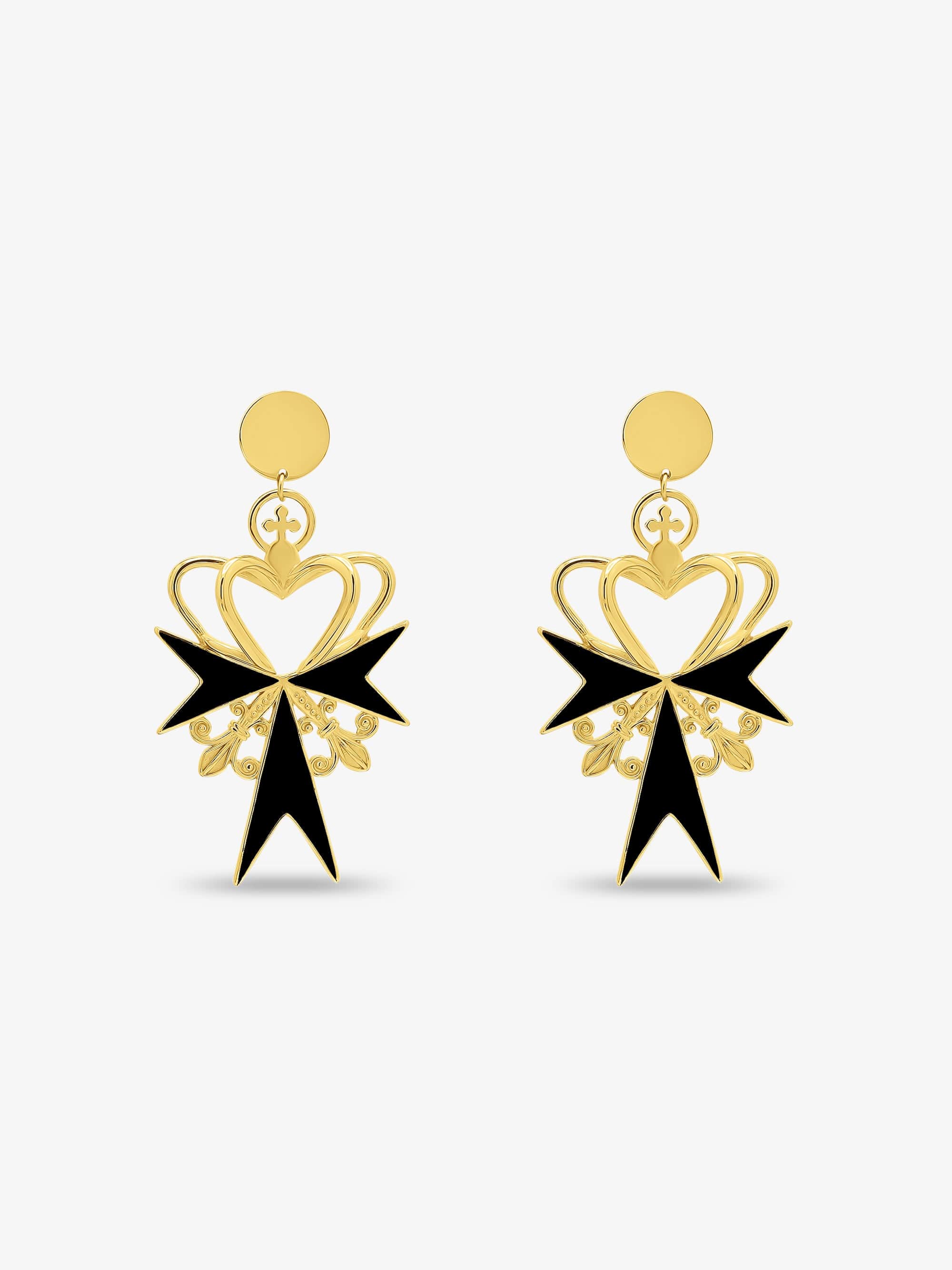 Sultana-Malta EARRINGS 3D Crown Black Enamel Earrings