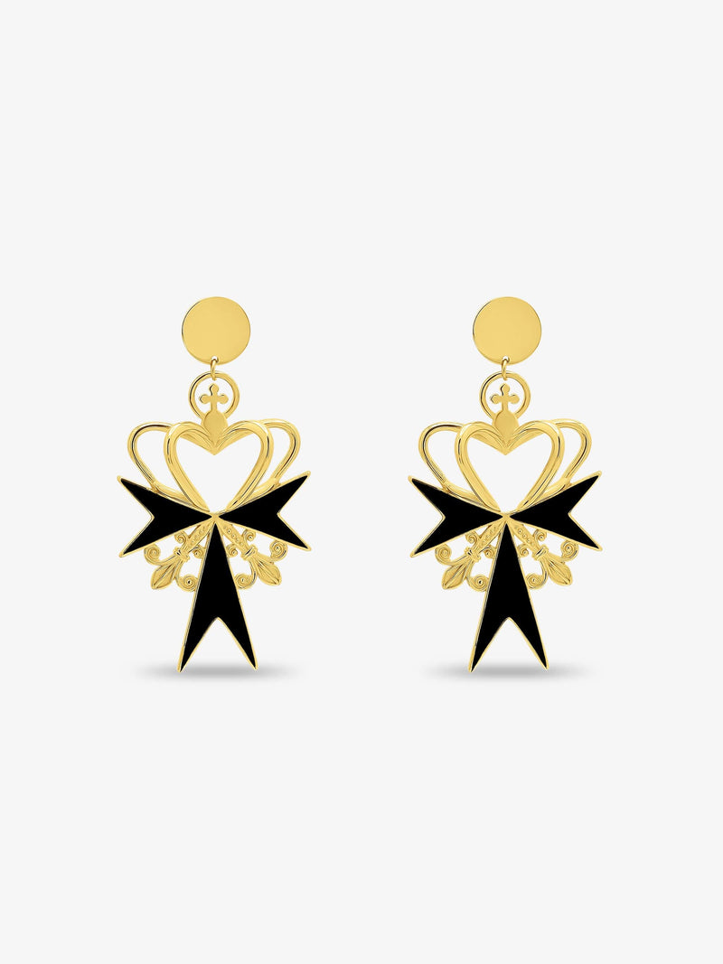 Sultana-Malta EARRINGS 3D Crown Black Enamel Earrings