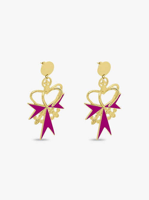 Sultana-Malta EARRINGS 3D Crown Cardinal Pink Enamel Earrings