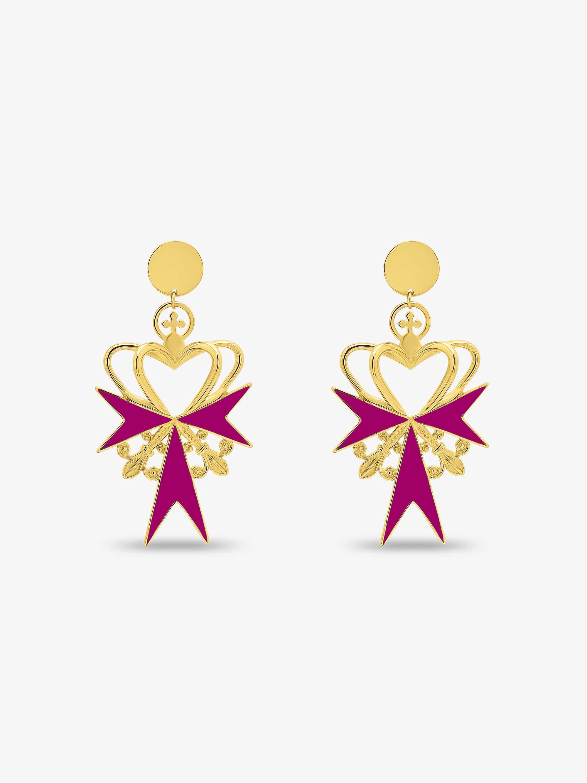 Sultana-Malta EARRINGS 3D Crown Cardinal Pink Enamel Earrings