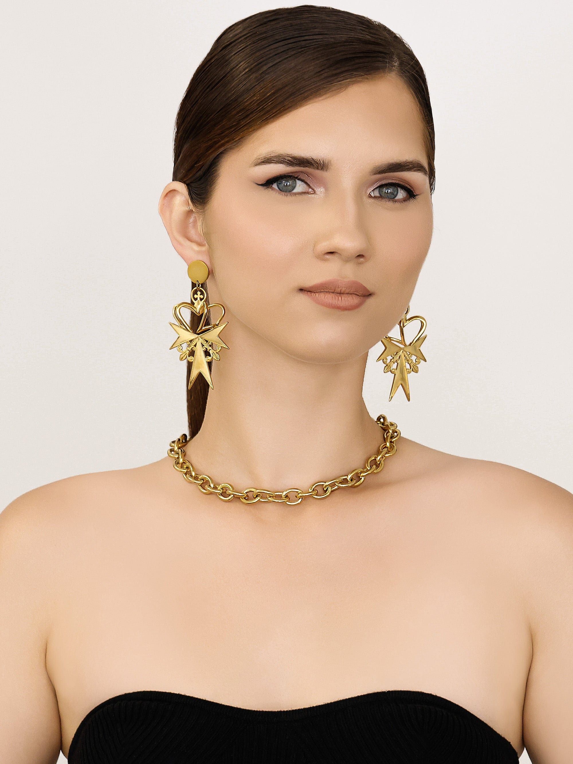 Sultana-Malta EARRINGS 3D Crown Gold Earrings