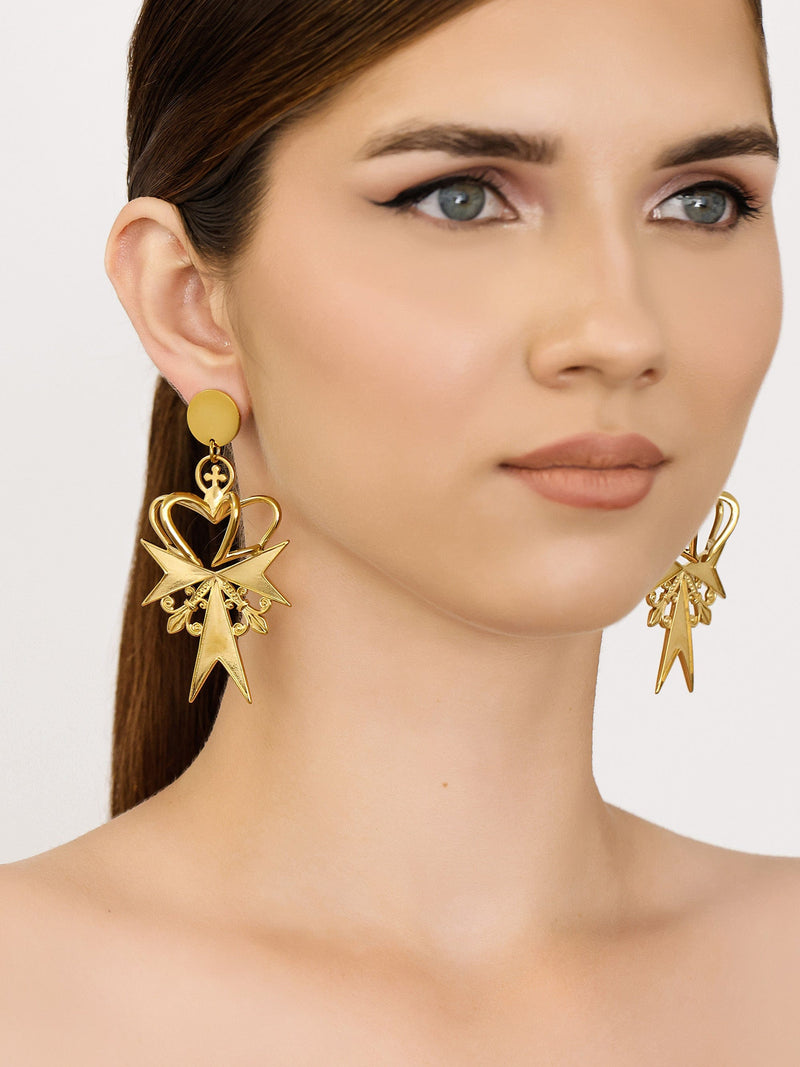 Sultana-Malta EARRINGS 3D Crown Gold Earrings