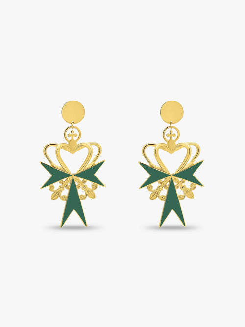 Sultana-Malta EARRINGS 3D Crown Green Enamel Earrings