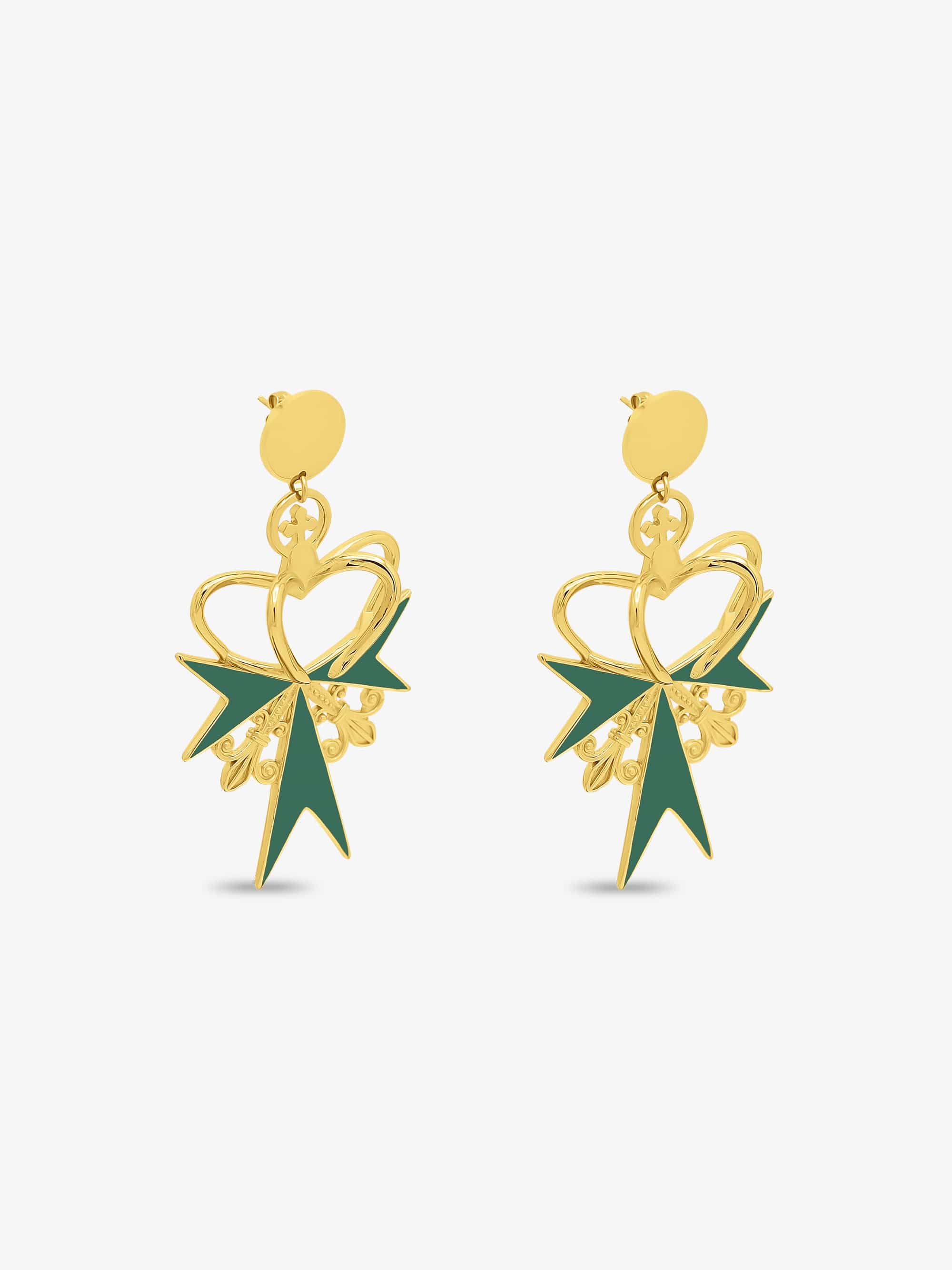 Sultana-Malta EARRINGS 3D Crown Green Enamel Earrings