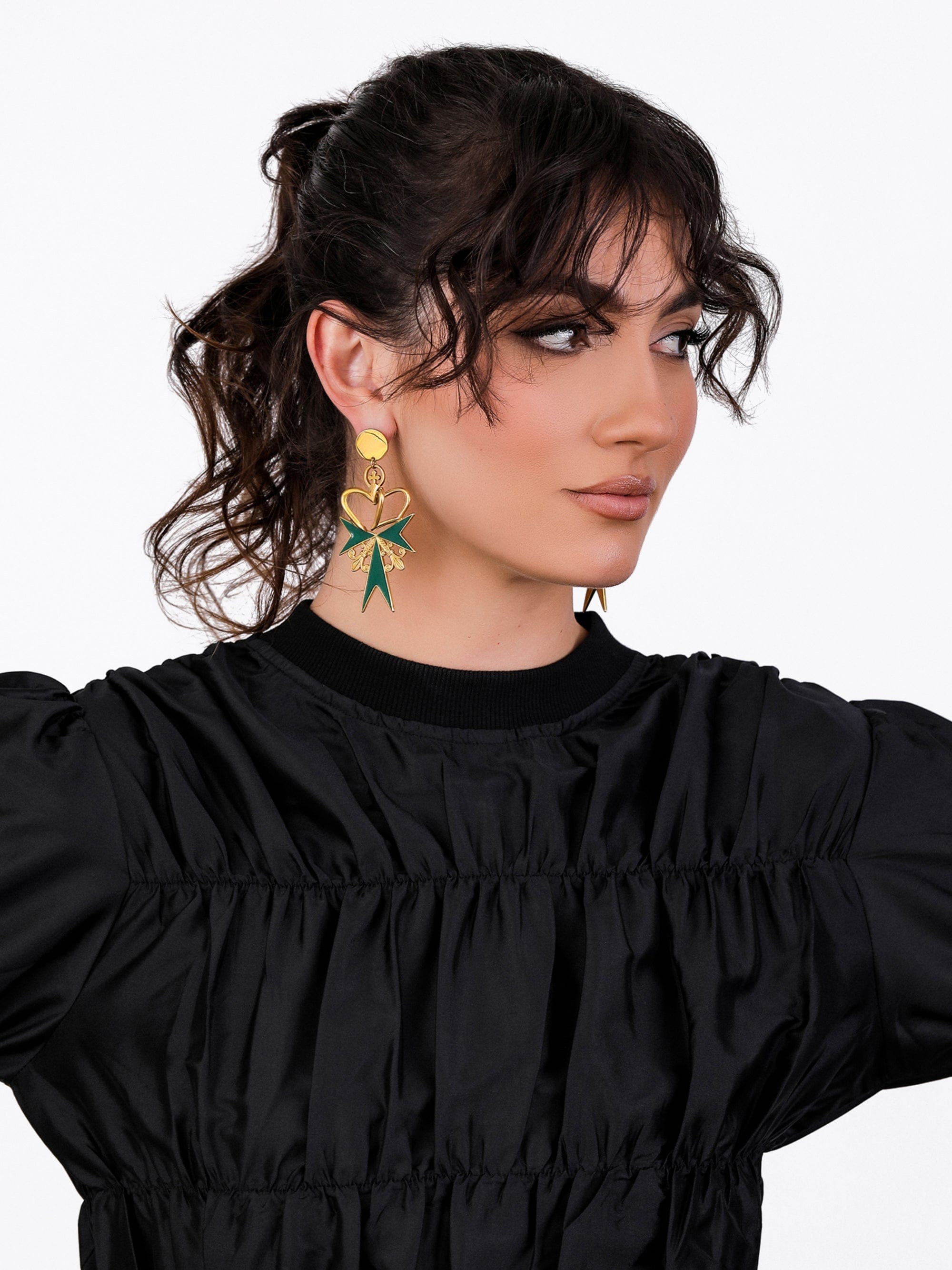 Sultana-Malta EARRINGS 3D Crown Green Enamel Earrings