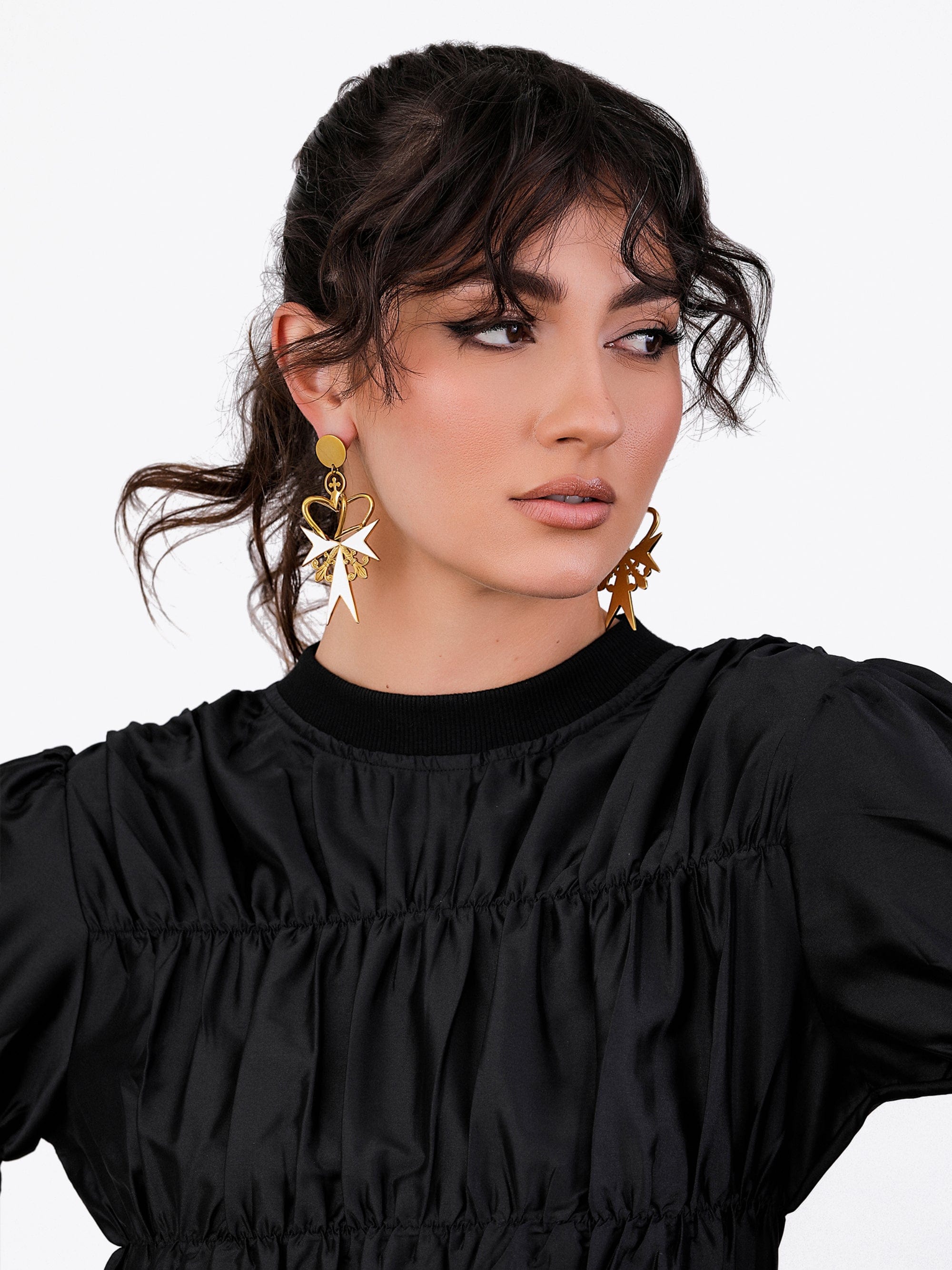 Sultana-Malta EARRINGS 3D Crown White Enamel Earrings