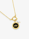 Sultana-Malta NECKLACES Black Enamel Medal Pendant & Pearl Sailor Clasp Chain Set