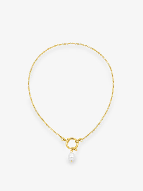 Sultana-Malta NECKLACES Black Enamel Medal Pendant & Pearl Sailor Clasp Chain Set
