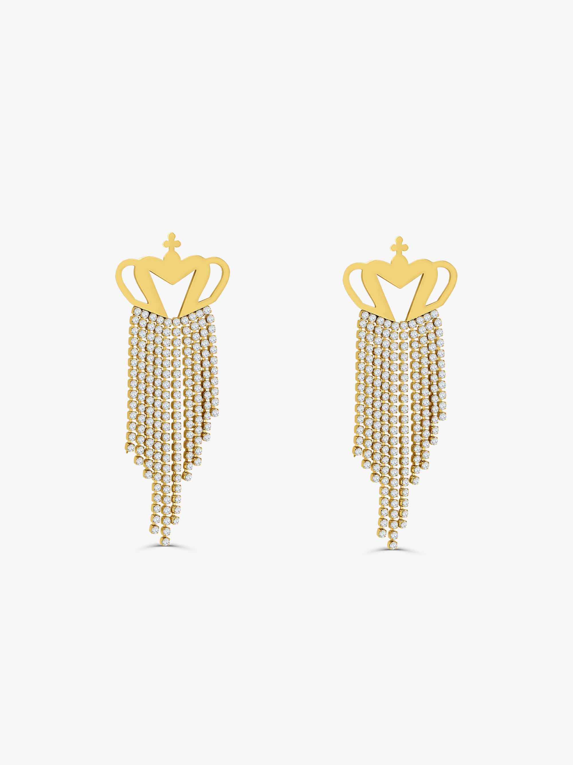 Sultana-Malta EARRINGS Crown Crystal Fringed Earrings Gold
