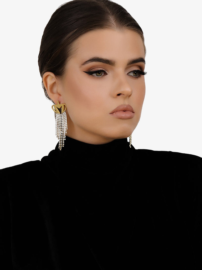 Sultana-Malta EARRINGS Crown Crystal Fringed Earrings Gold