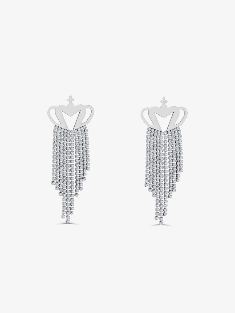 Sultana-Malta EARRINGS Crown Crystal Fringed Earrings Silver
