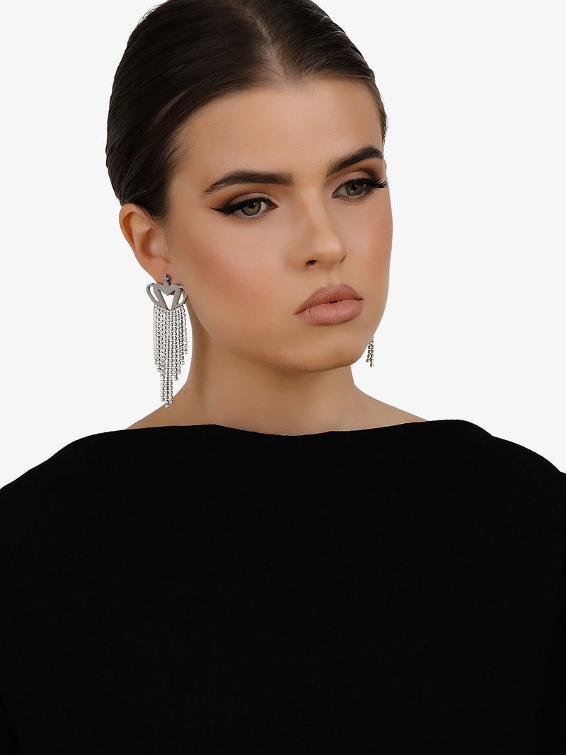Sultana-Malta EARRINGS Crown Crystal Fringed Earrings Silver