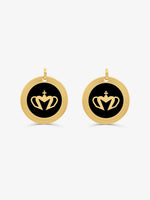 Sultana-Malta EARRINGS Crown Enamel Medal Hoop Earrings Black
