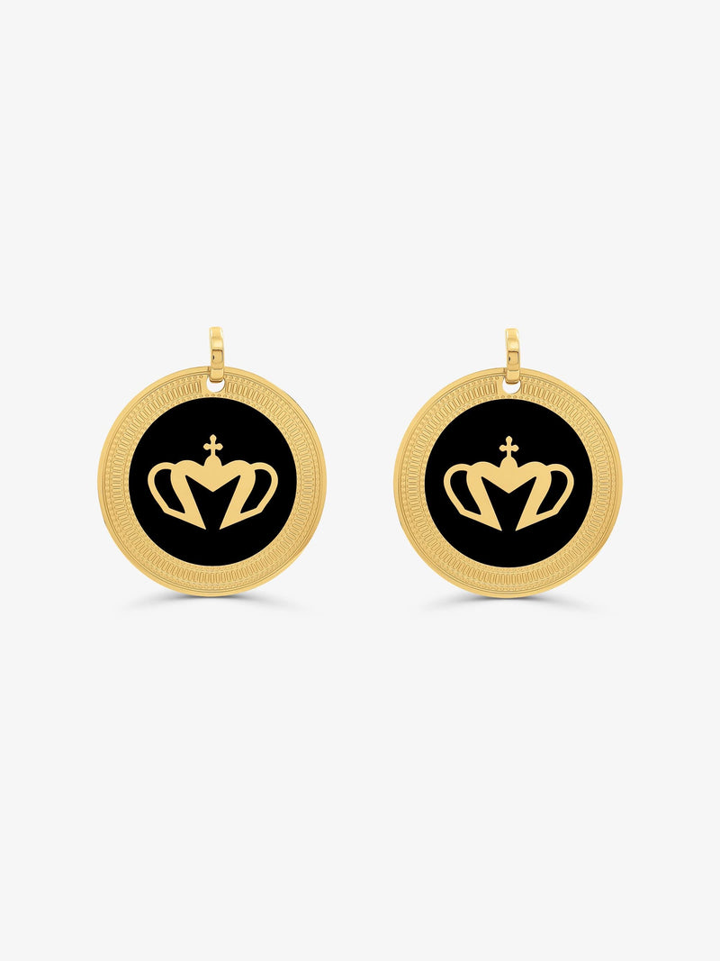 Sultana-Malta EARRINGS Crown Enamel Medal Hoop Earrings Black