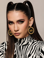 Sultana-Malta EARRINGS Crown Enamel Medal Hoop Earrings Black