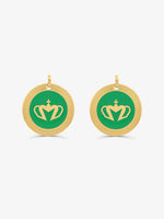 Sultana-Malta EARRINGS Crown Enamel Medal Hoop Earrings Green