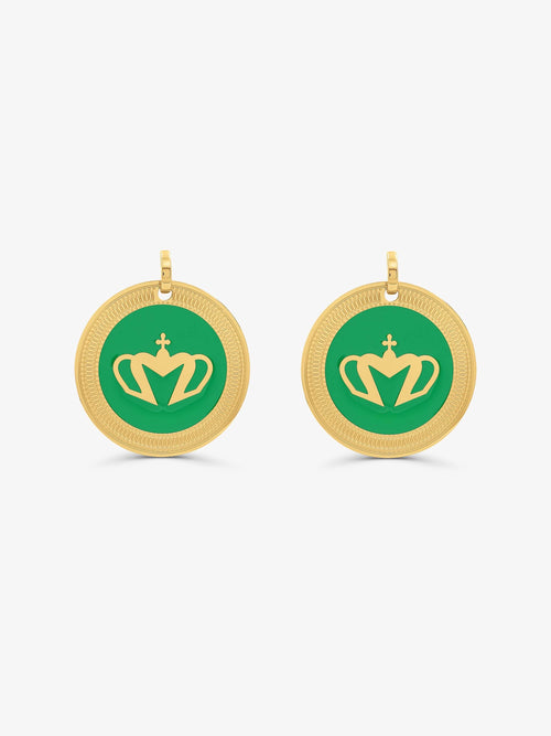 Sultana-Malta EARRINGS Crown Enamel Medal Hoop Earrings Green