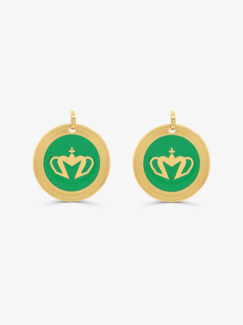 Sultana-Malta EARRINGS Crown Enamel Medal Hoop Earrings Green