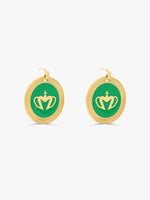 Sultana-Malta EARRINGS Crown Enamel Medal Hoop Earrings Green