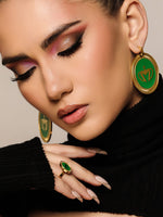 Sultana-Malta EARRINGS Crown Enamel Medal Hoop Earrings Green