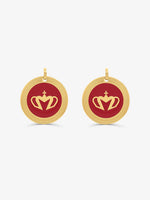 Sultana-Malta EARRINGS Crown Enamel Medal Hoop Earrings Red
