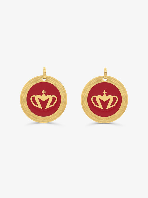 Sultana-Malta EARRINGS Crown Enamel Medal Hoop Earrings Red