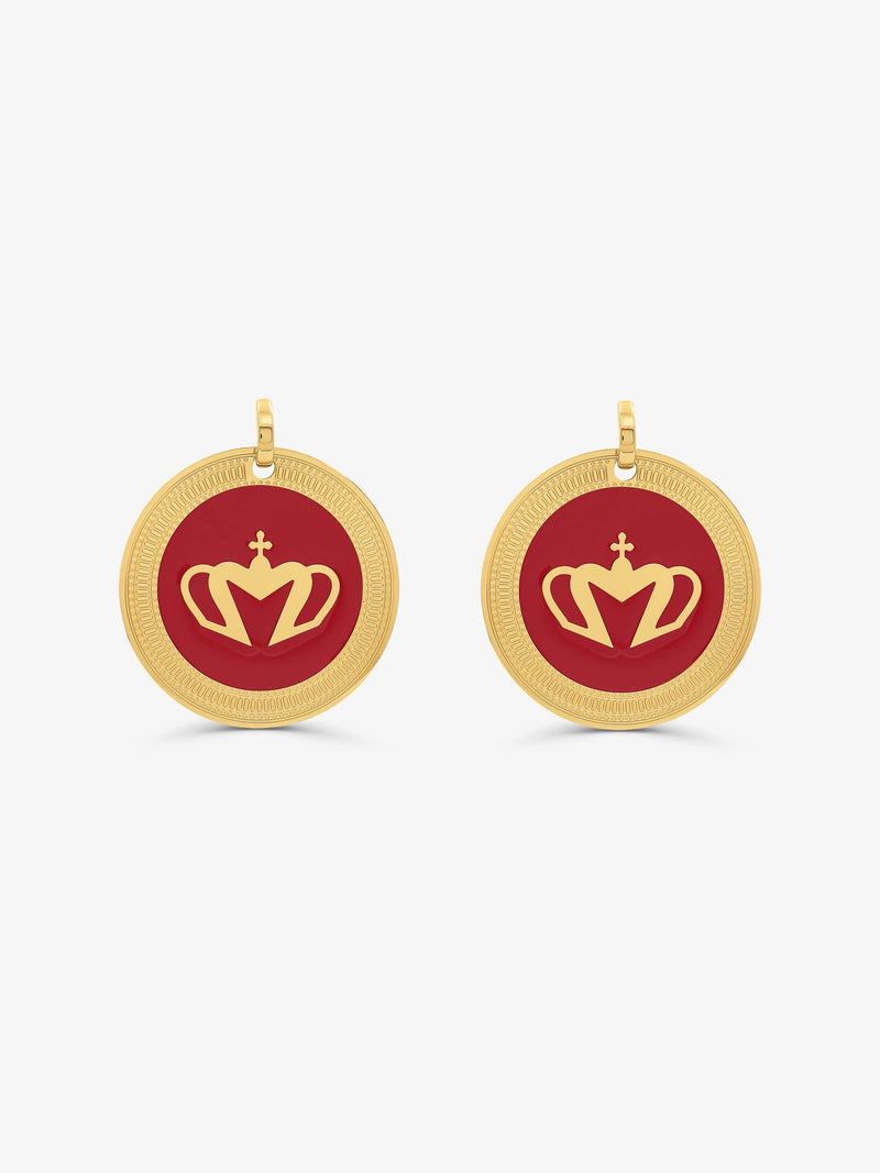 Sultana-Malta EARRINGS Crown Enamel Medal Hoop Earrings Red
